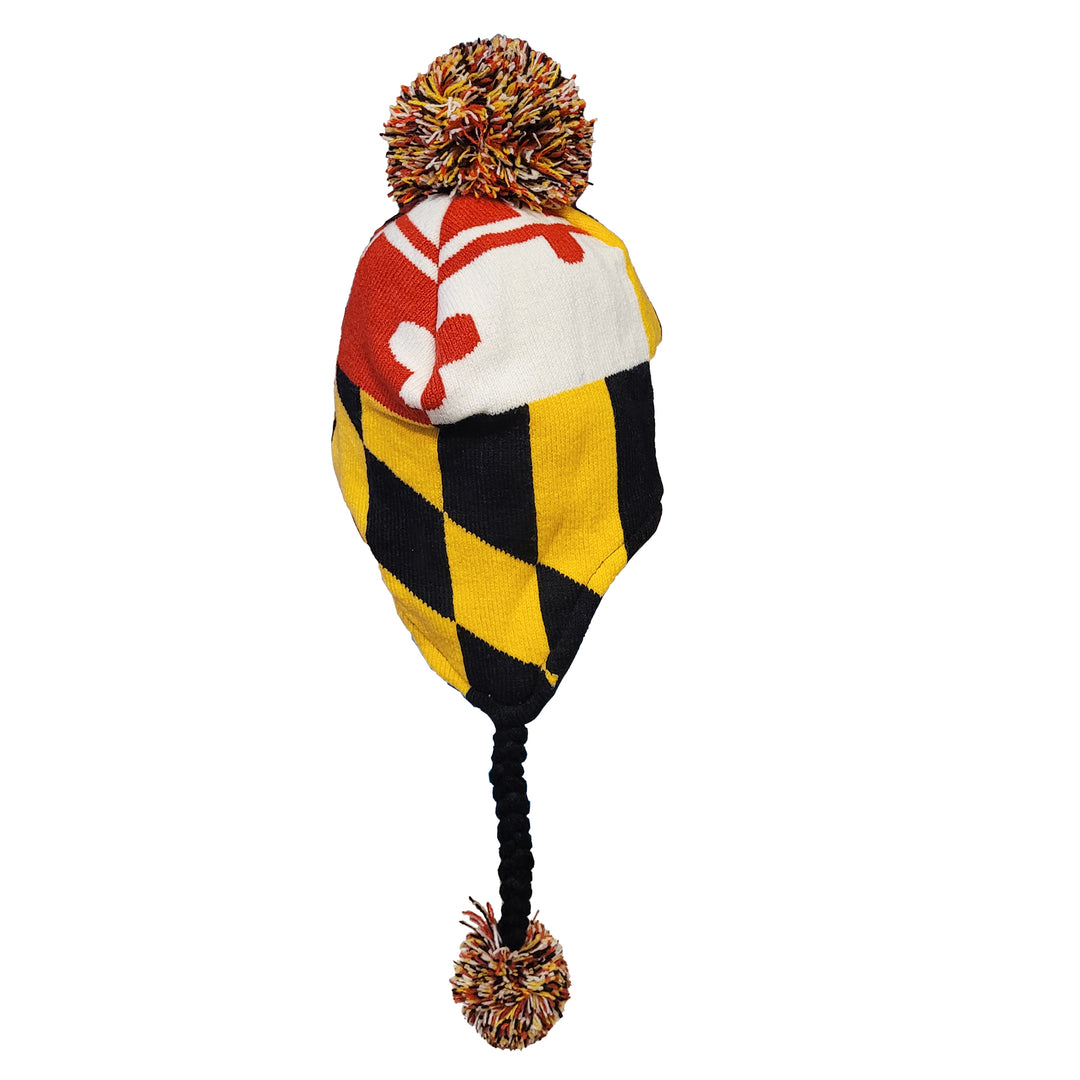 maryland flag norweigian ski hat with tassels side view