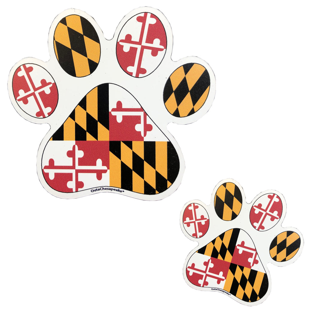 Maryland Flag Dog Paw Print Magnet - 2 Sizes