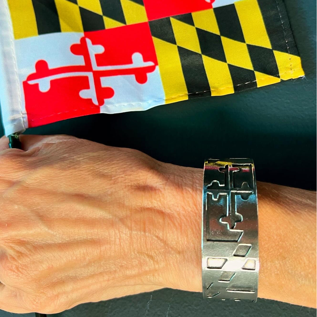Pewter Maryland Flag Cuff Bracelet Model
