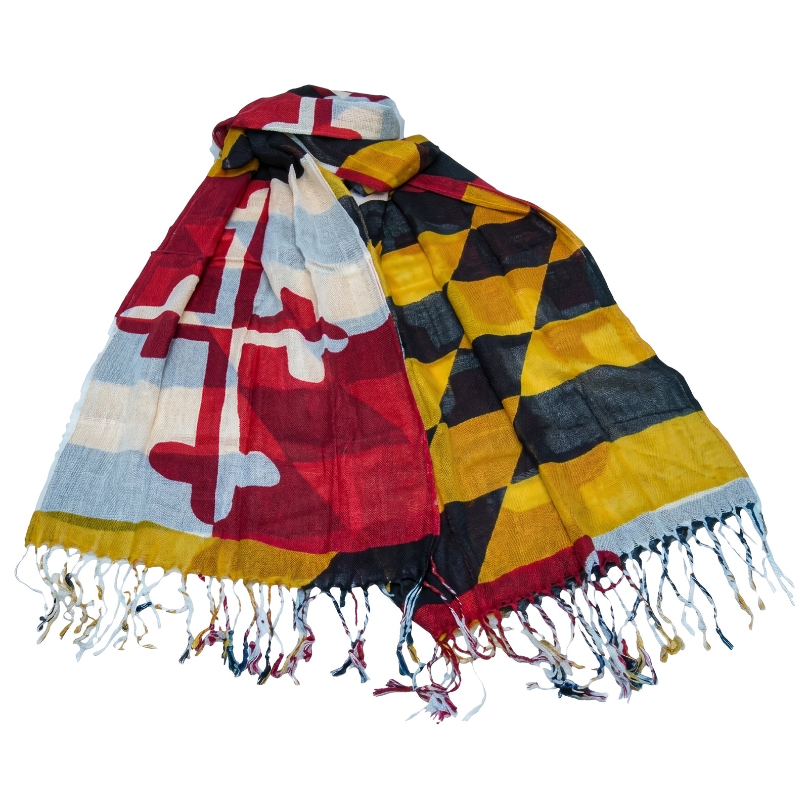 Maryland flag design lightweight scarf with fringe