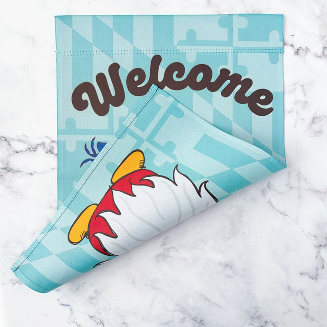 Maryland Flag Gnome Welcome Garden (Sleeve) Flag - Teal Background (both sides)