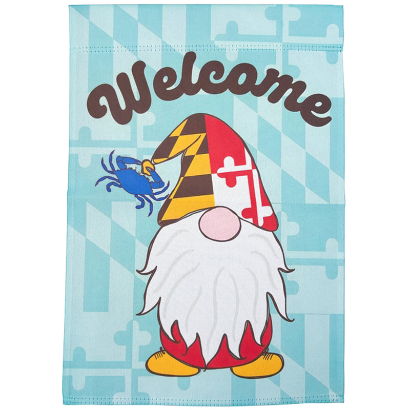 Maryland Flag Gnome Welcome Garden (Sleeve) Flag - Teal Background