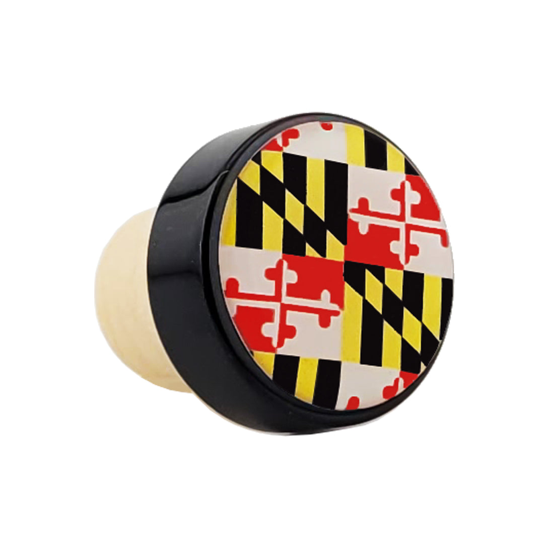 Maryland Flag Aluminum Wine Bottle Stopper - Black edge
