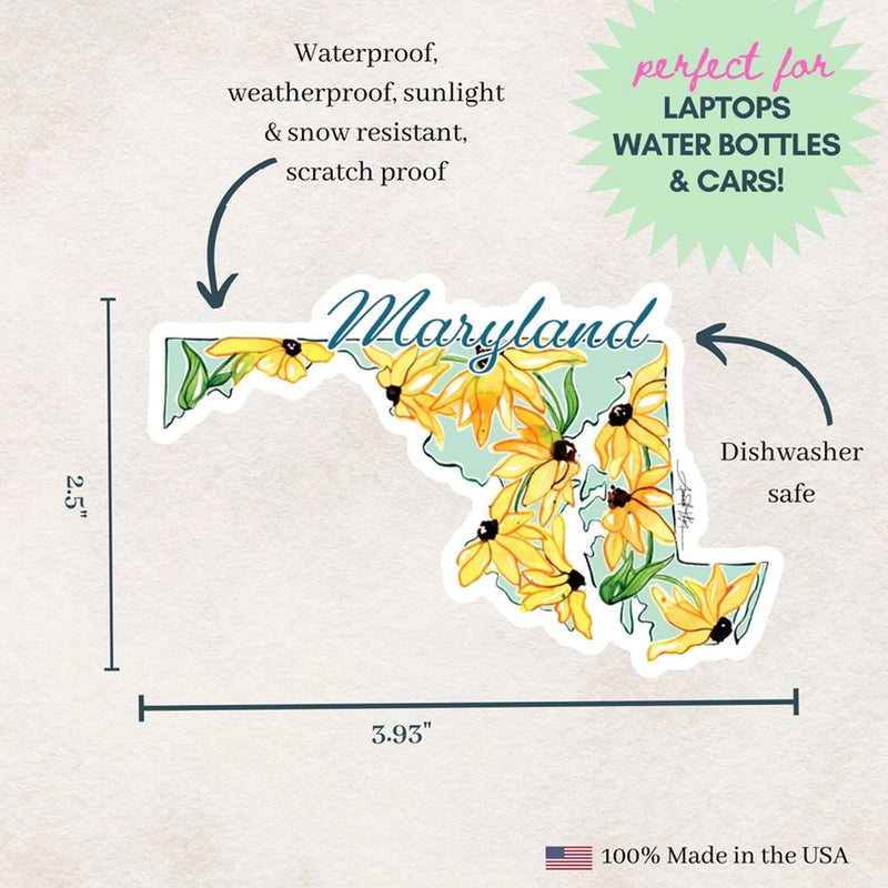 Maryland Floral State Shaped Vinyl Sticker