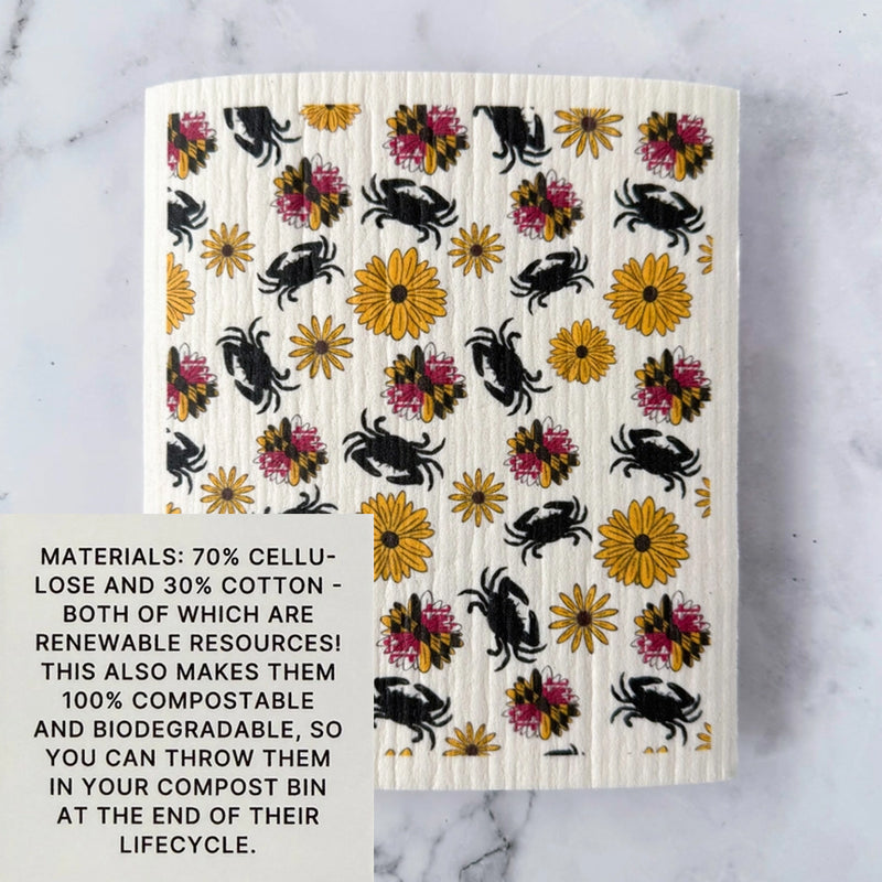 Maryland Flower and Crab Swedish Dish Cloth