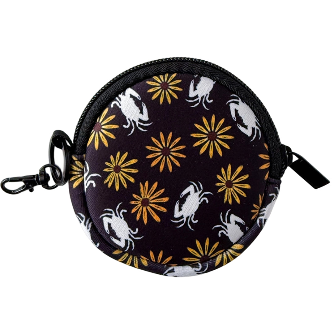 Maryland Black Eyed Susan Flower &amp; Crab Black Coin Purse