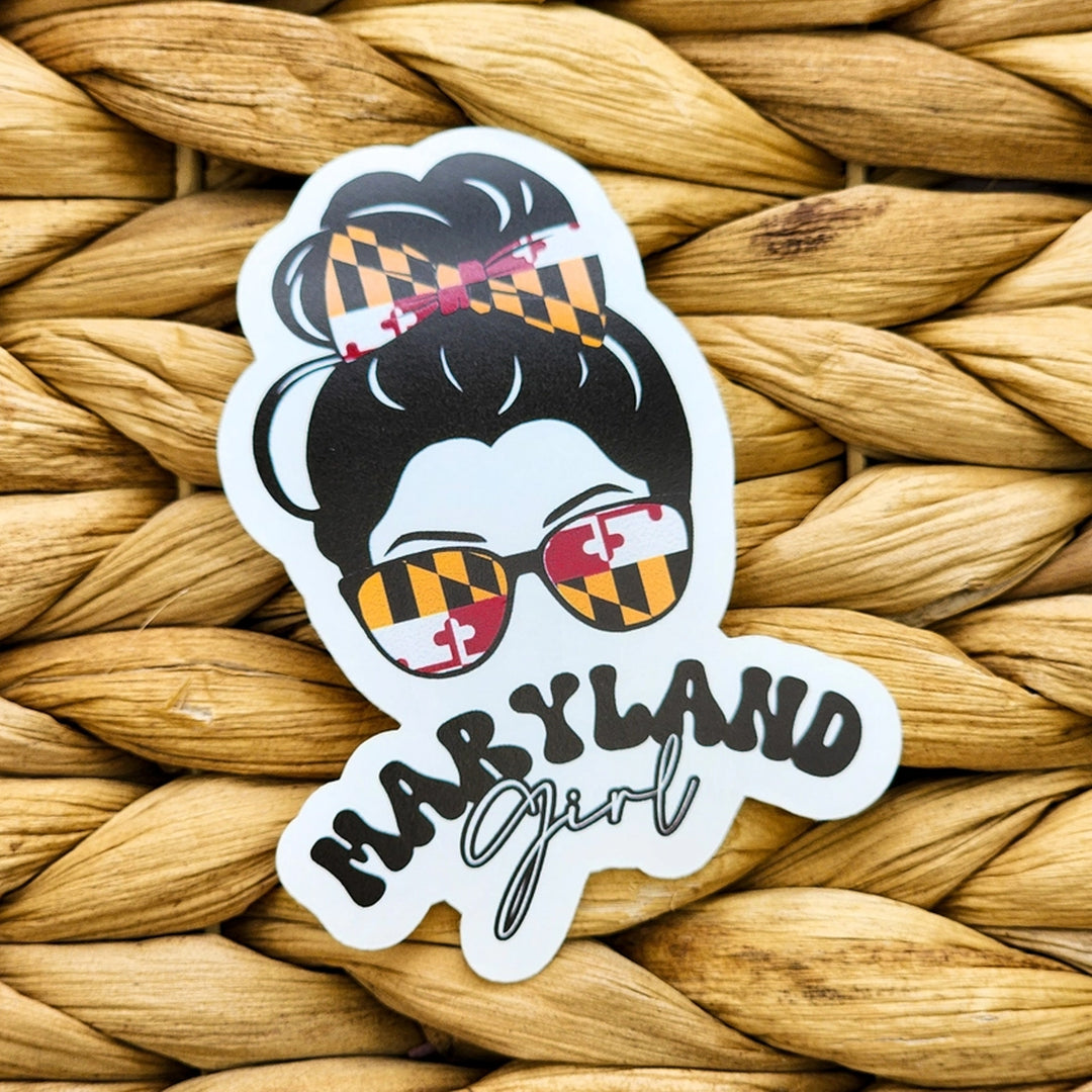 Maryland Girl Die Cut Vinyl Sticker - Maryland Flag Bow