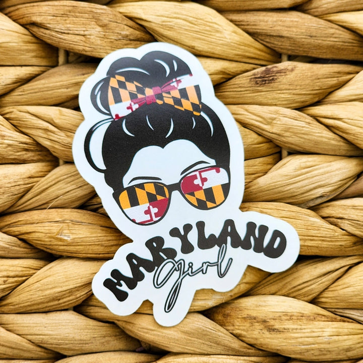 Maryland Girl Die Cut Vinyl Sticker - Maryland Flag Bow