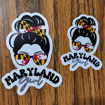 Maryland Girl Die Cut Vinyl Sticker - Maryland Flag Bow (two sizes)