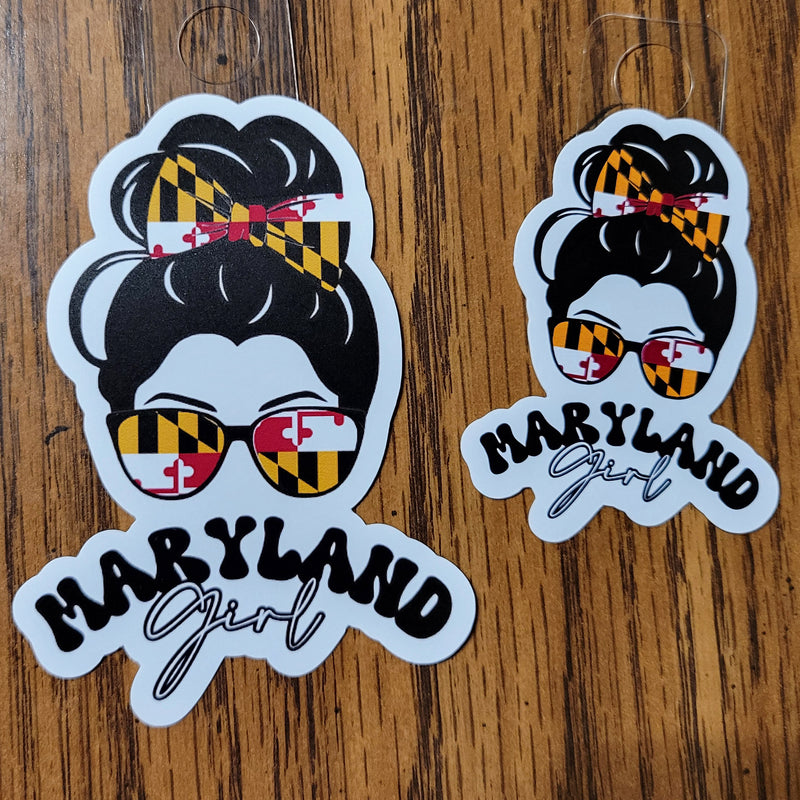 Maryland Girl Die Cut Vinyl Sticker - Maryland Flag Bow (two sizes)