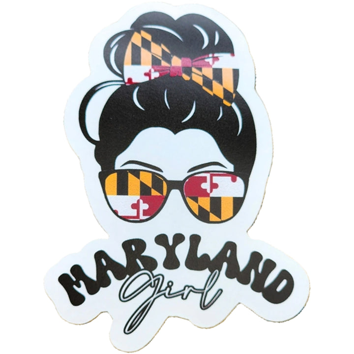 Maryland Girl Die Cut Vinyl Sticker - Maryland Flag Bow