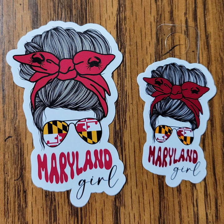 maryland girl sticker red bow dark hair two sizes