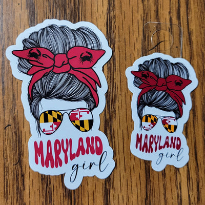 maryland girl sticker red bow dark hair two sizes