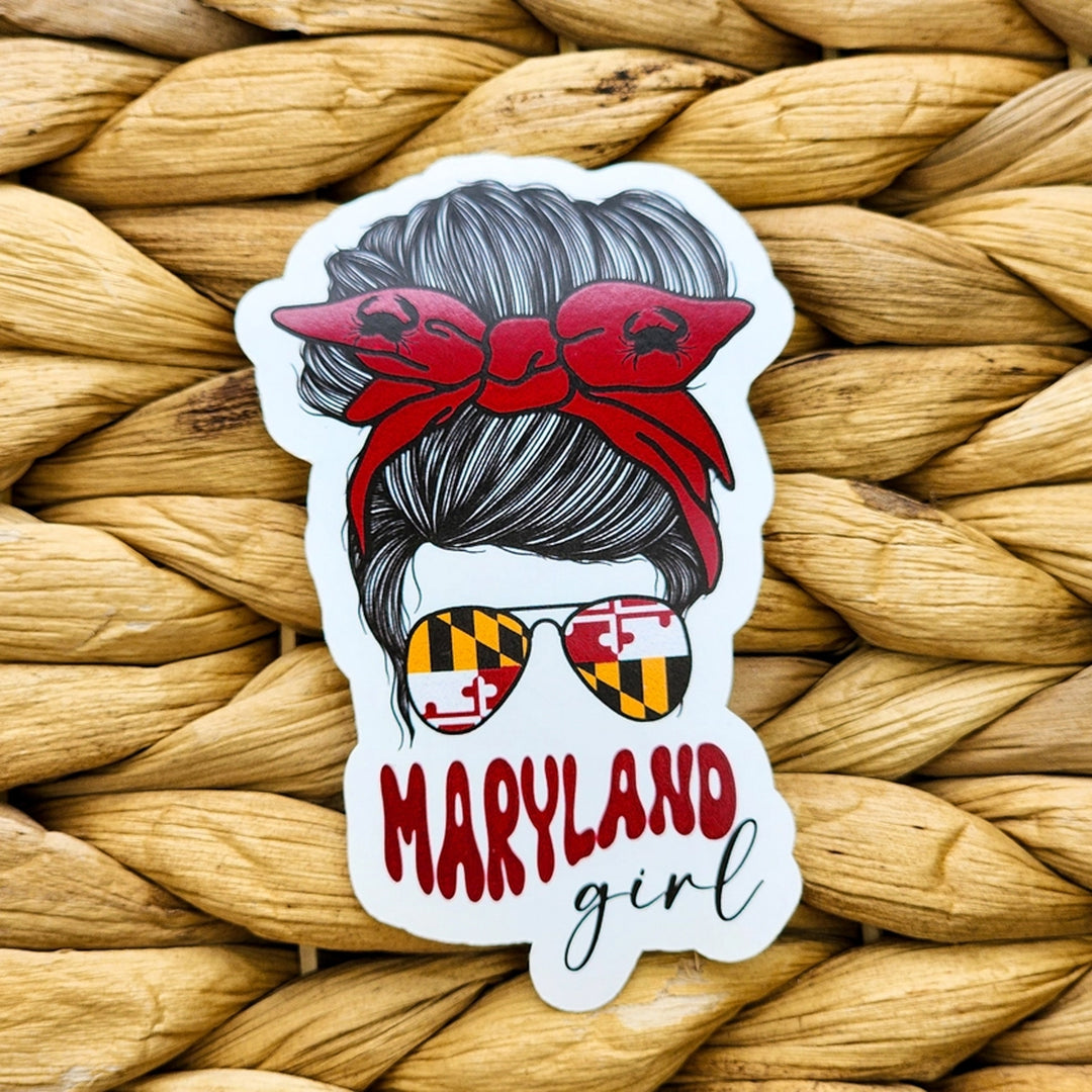 Maryland Girl Die Cut Vinyl Sticker - Red Crab Bow