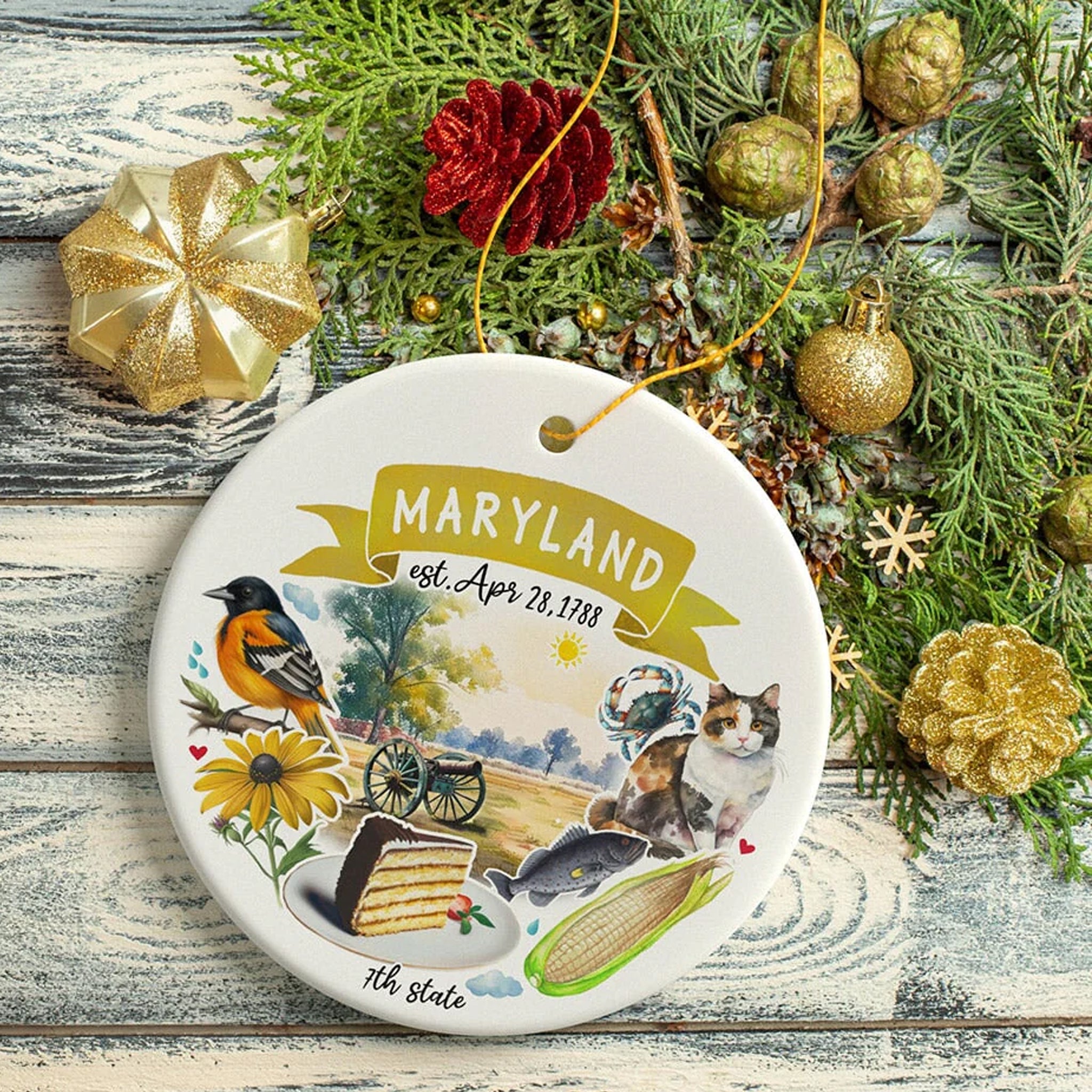 Maryland Heritage 7th State Ceramic Ornament | The Maryland Store