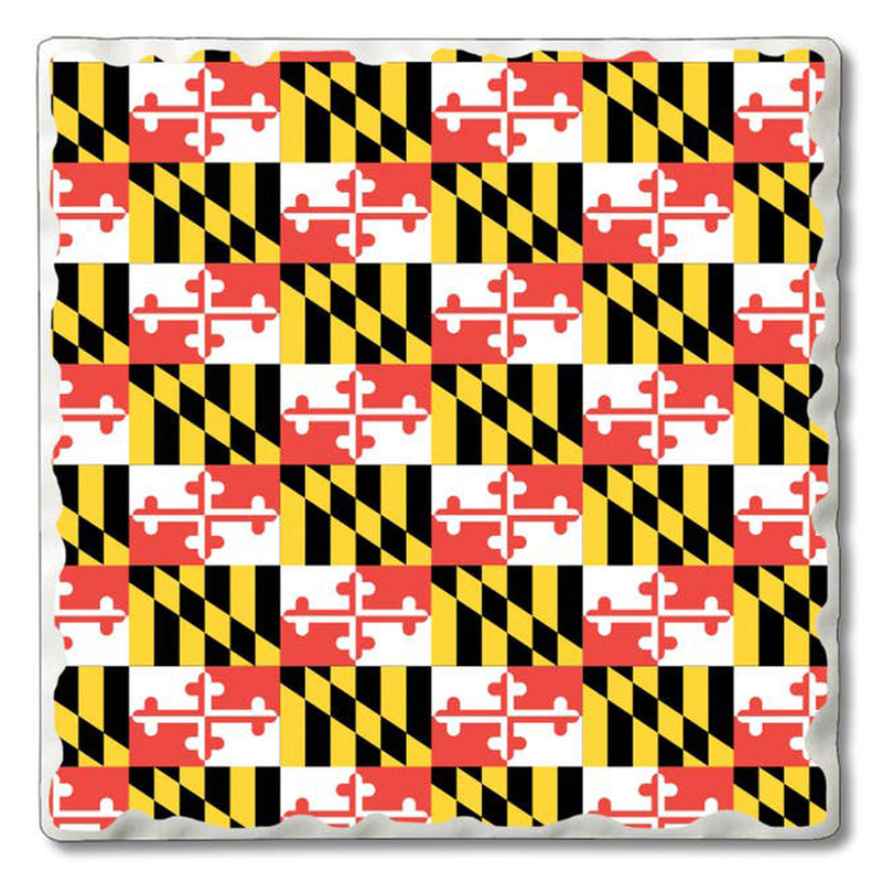 Maryland Multi Flag Tumbled Edge Stone Coaster
