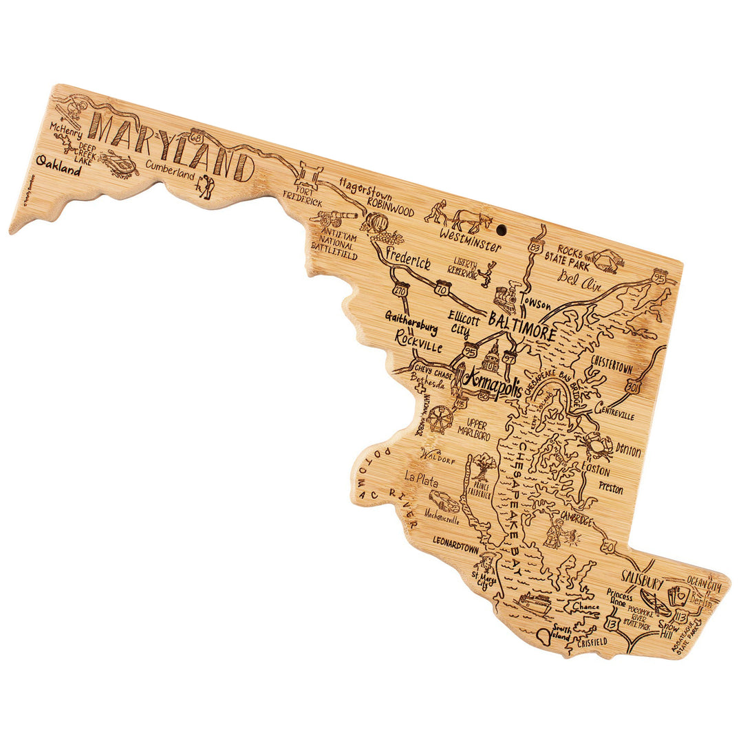Maryland State Shaped Bamboo Cutting Board