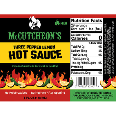 McCutcheon's Three Pepper Lemon Hot Sauce 5oz. (label)