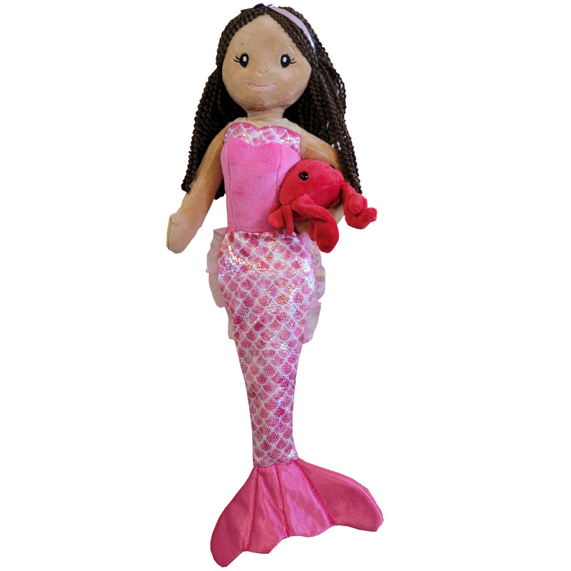 Mermaid Doll with Red Crab Friend Plush Toy - Pink Dress/Tan Skin/Brunette