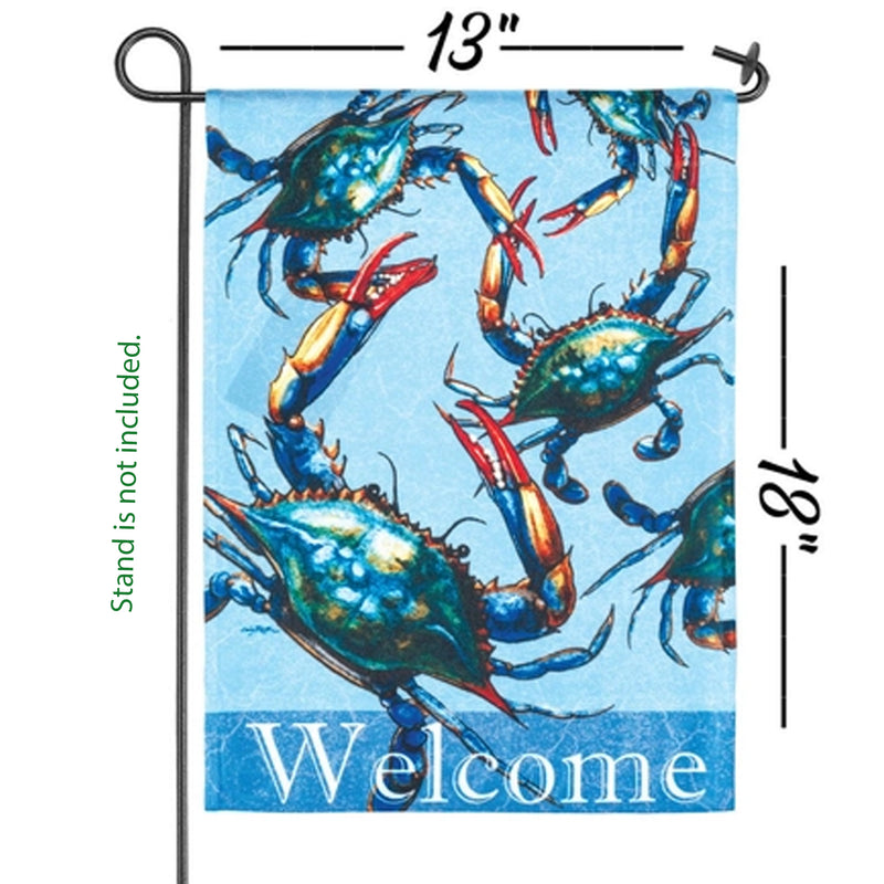 Multi Blue Crabs Welcome Garden Flag with Stand (not included)