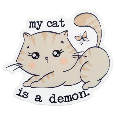 my cat is a demon die cut cat  and butterfly sticker
