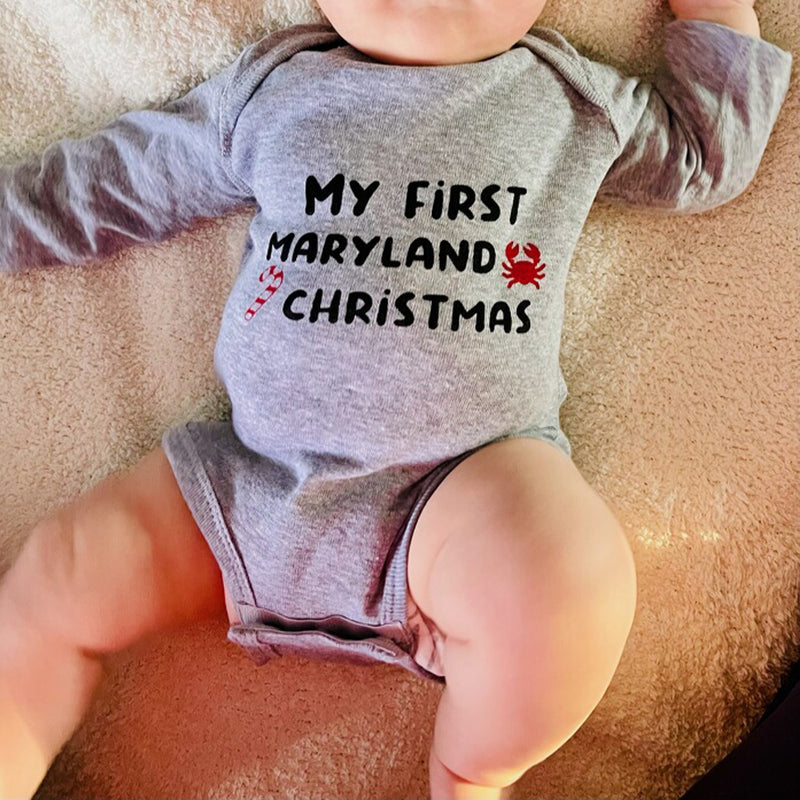 My First Maryland Christmas Baby Onesie Model