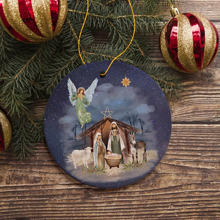 Nativity Night Art Ceramic Christmas Ornament.
