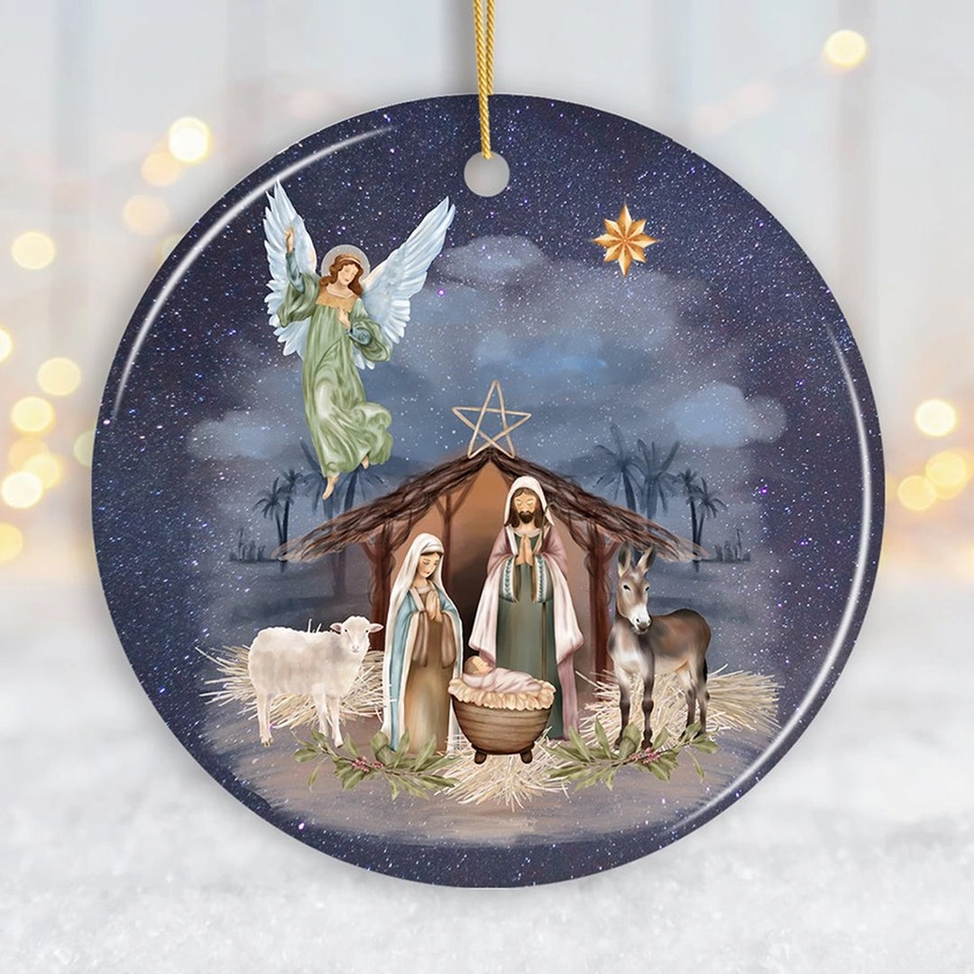 Nativity Night Art Ceramic Christmas Ornament.