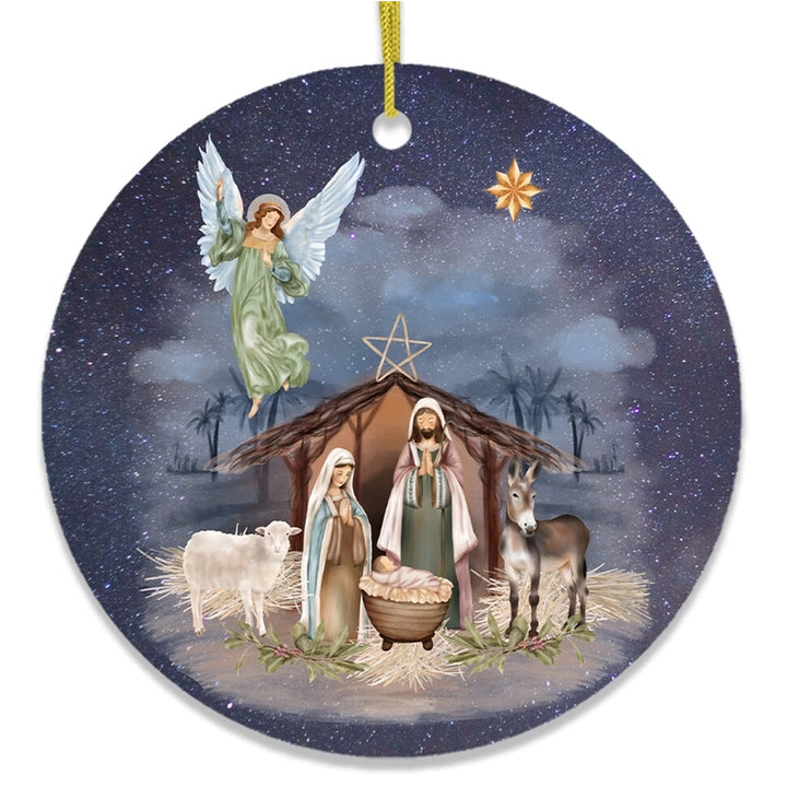 Nativity Night Art Ceramic Christmas Ornament.