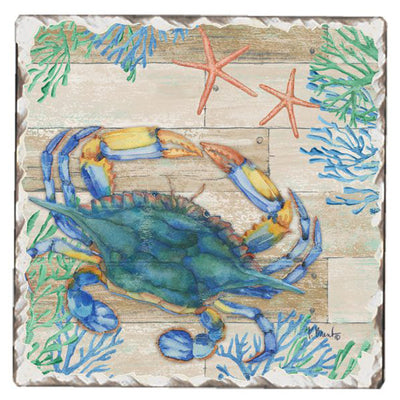 Natural Blue Crab Tumbled Edge Stone Coaster