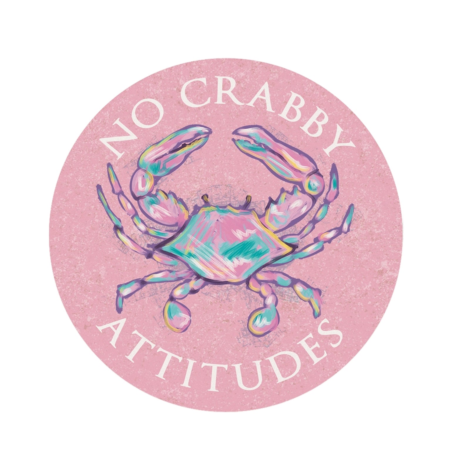 No Crabby Attitudes Pink Crab Pastel Watercolor Car Coaster