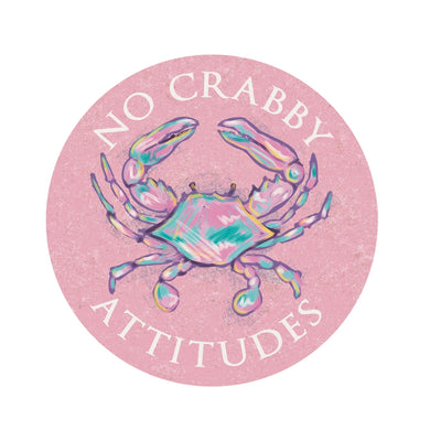 No Crabby Attitudes Pink Crab Pastel Watercolor Car Coaster