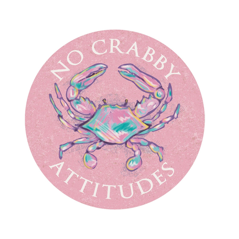 No Crabby Attitudes Pink Crab Pastel Watercolor Car Coaster