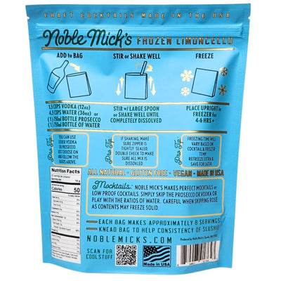 Noble Mick's Limoncello Frozen Cocktail Mix packaging with instructions
