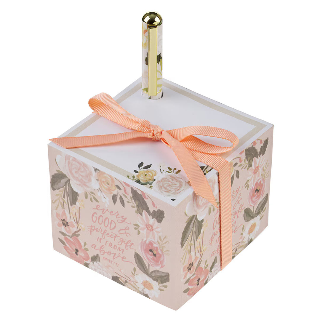 Christian Cube Notepad and Pen Set - Every Good &amp; Perfect Gift Is From Above James 1:17