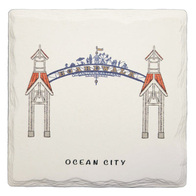 Ocean City Boardwalk Arch Hand-Drawn Ceramic Drink Coaster