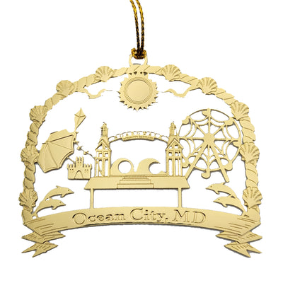 Ocean City Maryland Icons Brass Ornament
