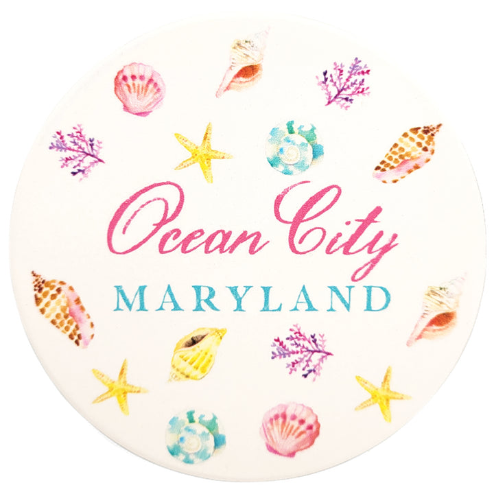 Ocean City Maryland Shells Ceramic Round Drink Coaster.