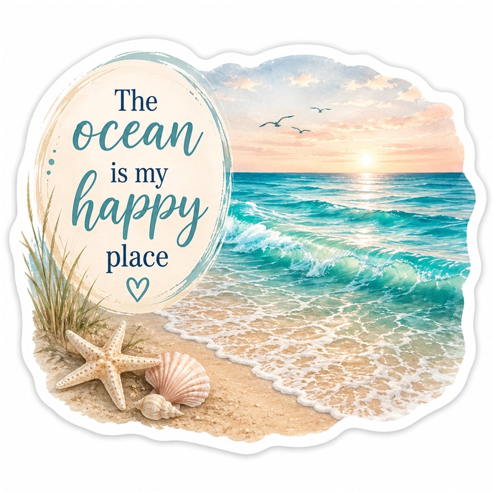 The Ocean Is My Happy Place Die-Cut Vinyl Sticker.