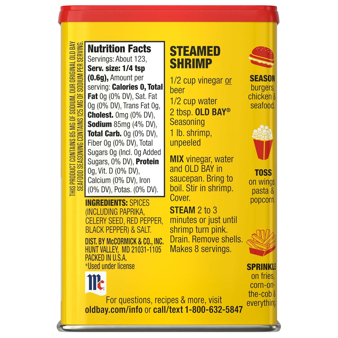Old Bay Seasoning 30% Less Sodium 2.62oz. Tin Can Back