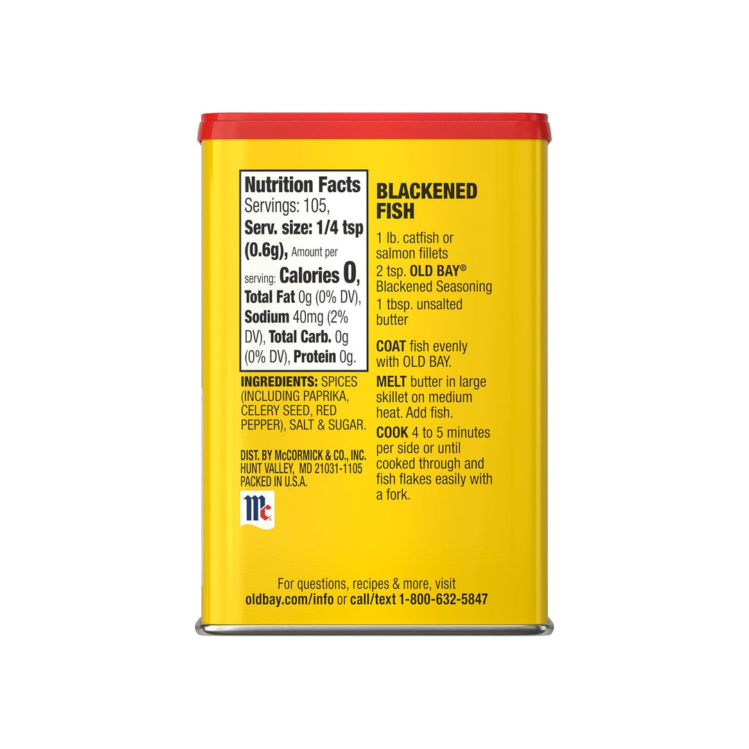 Old Bay Blackened Seasoning 2.25oz Metal Can Nutrition Facts &amp; Ingredients