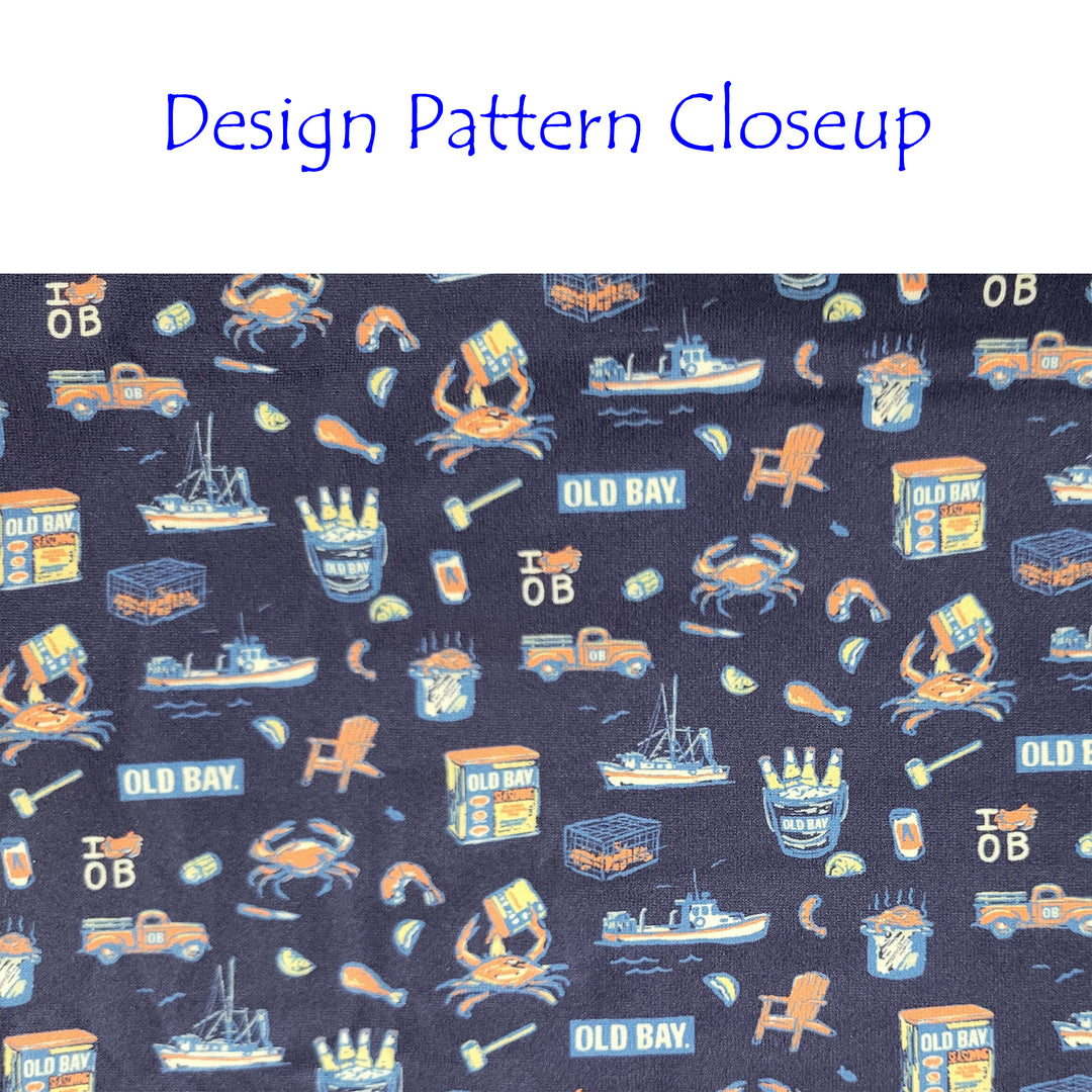 Old Bay Seasoning Bay Life Collage Polo Shirt design pattern closeup.