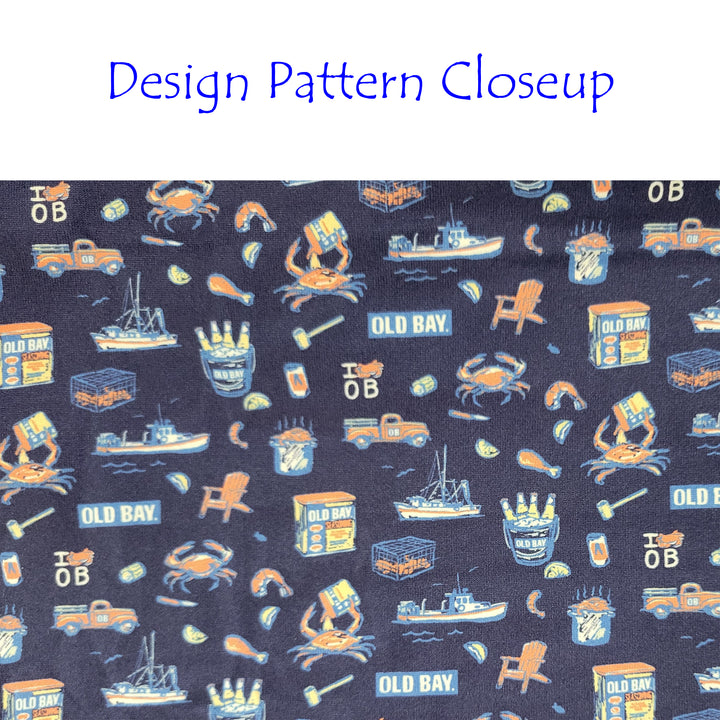 Old Bay Seasoning Bay Life Collage Polo Shirt design pattern closeup.