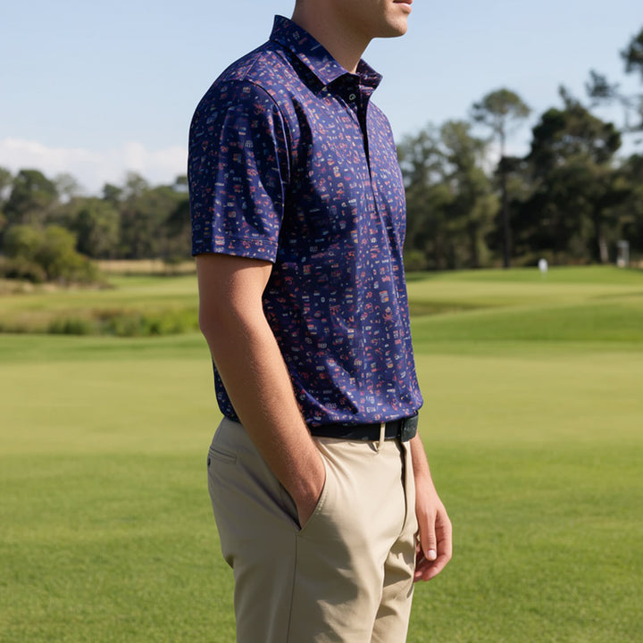Old Bay Seasoning Bay Life Collage Polo Shirt model.