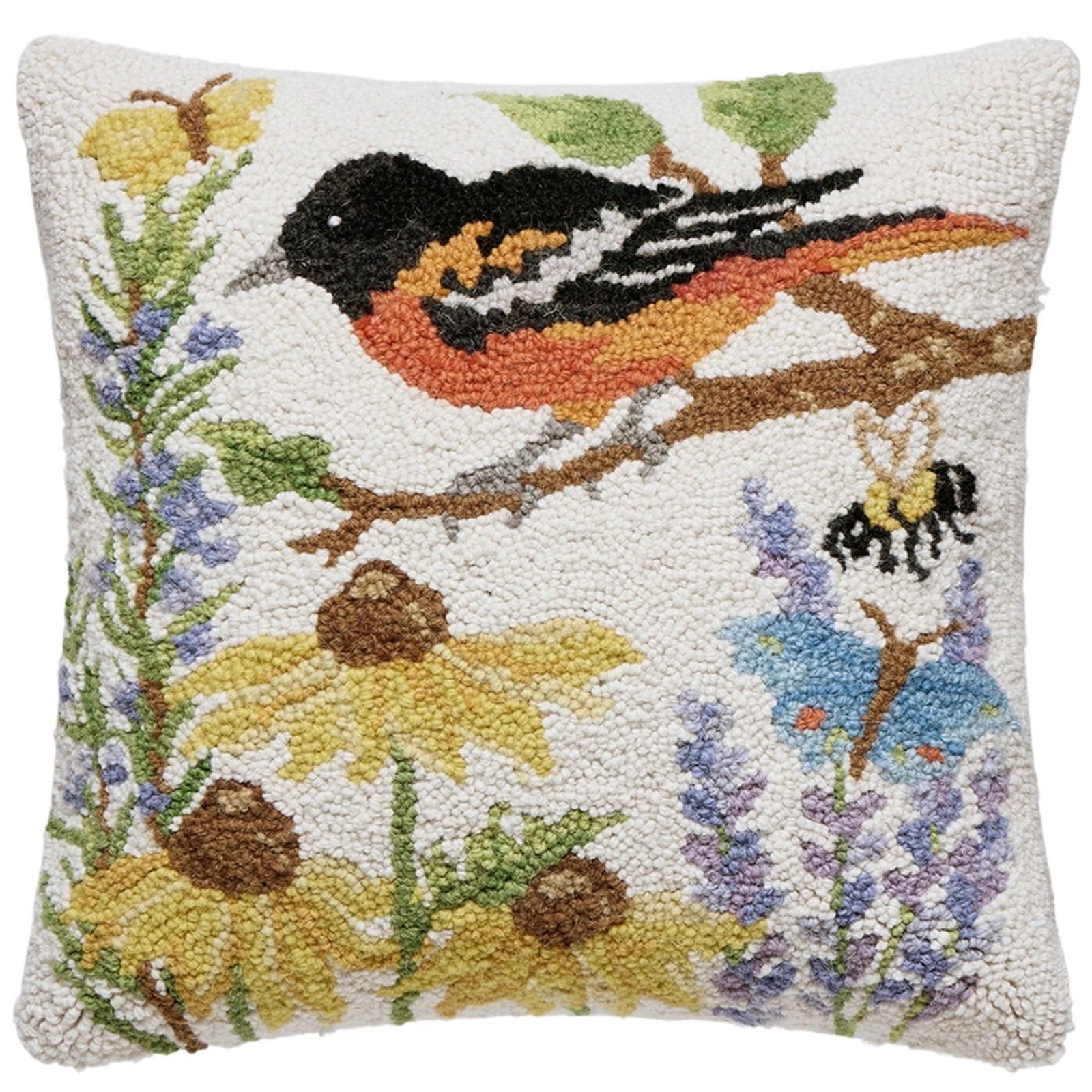 Oriole Black Eyed Susan Hooked Wool Pillow