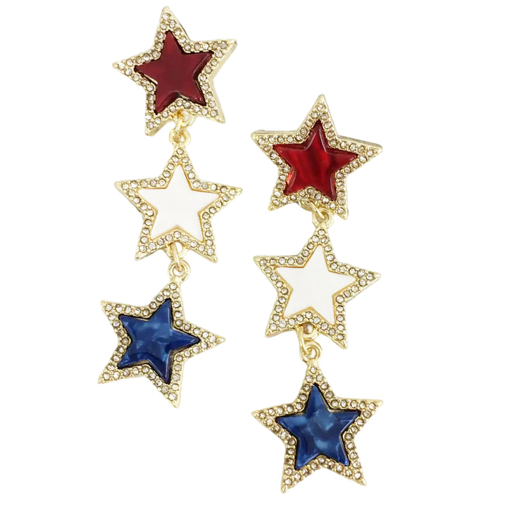Americana Red White Blue Rhinestone Earrings - Stars Dangle