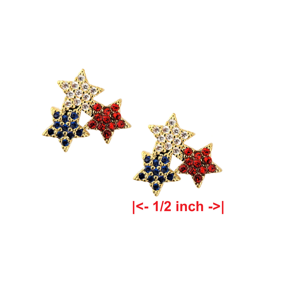 Americana Red White Blue Rhinestone Earrings - Stars Cluster Petite