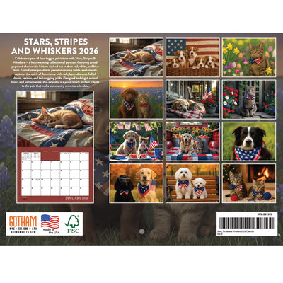 Patriotic Pets 2026 Wall Calendar 12" x 18"