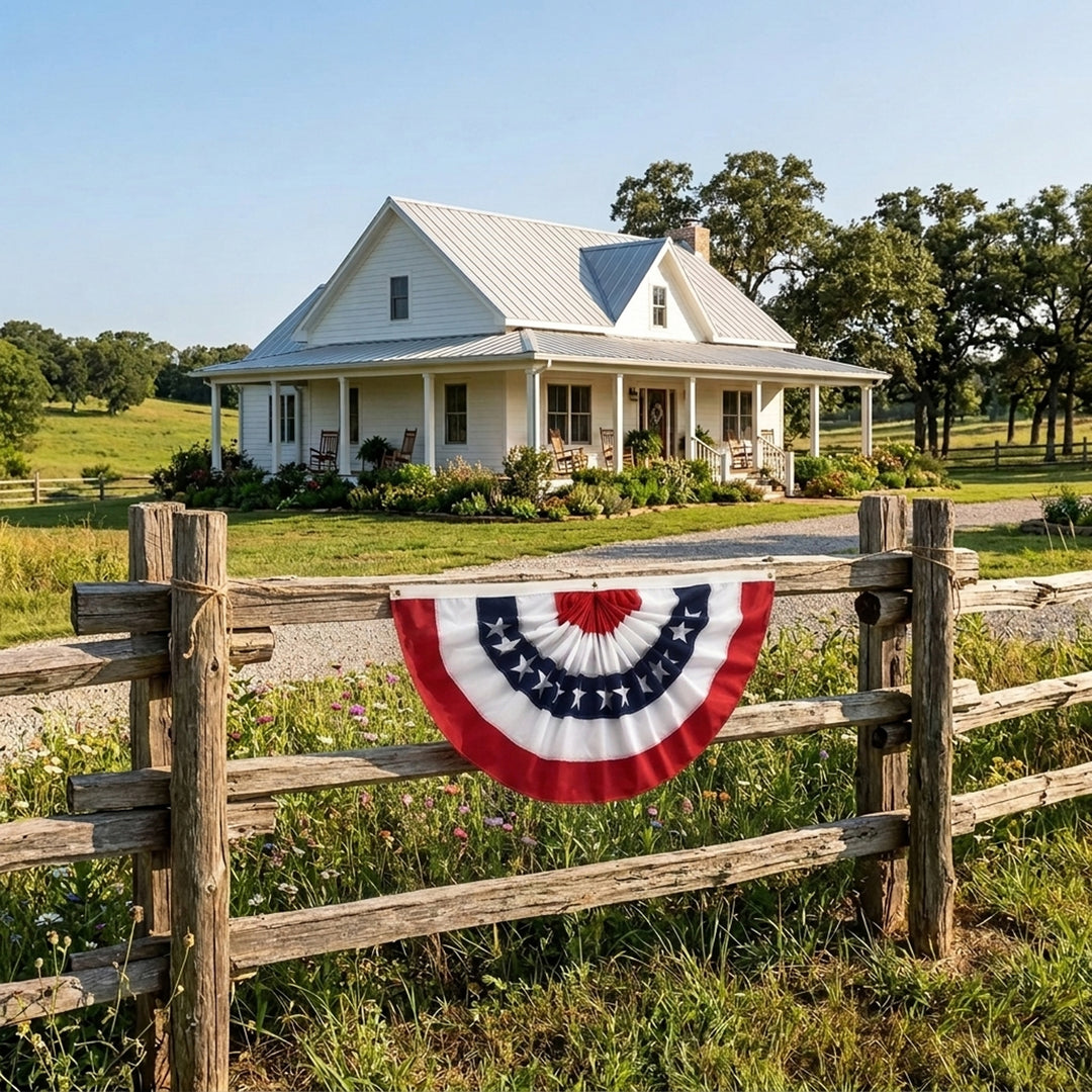 American Flag Embroidered Small Bunting 36" x 18" Scene