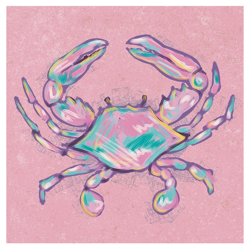 Pink Crab Pastel Watercolor Square Drink Coaster